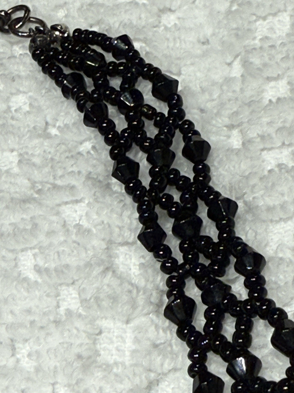 Vintage 90’s Y2K Early 2000’s Black Glass Bead Woven Choker Necklace Goth