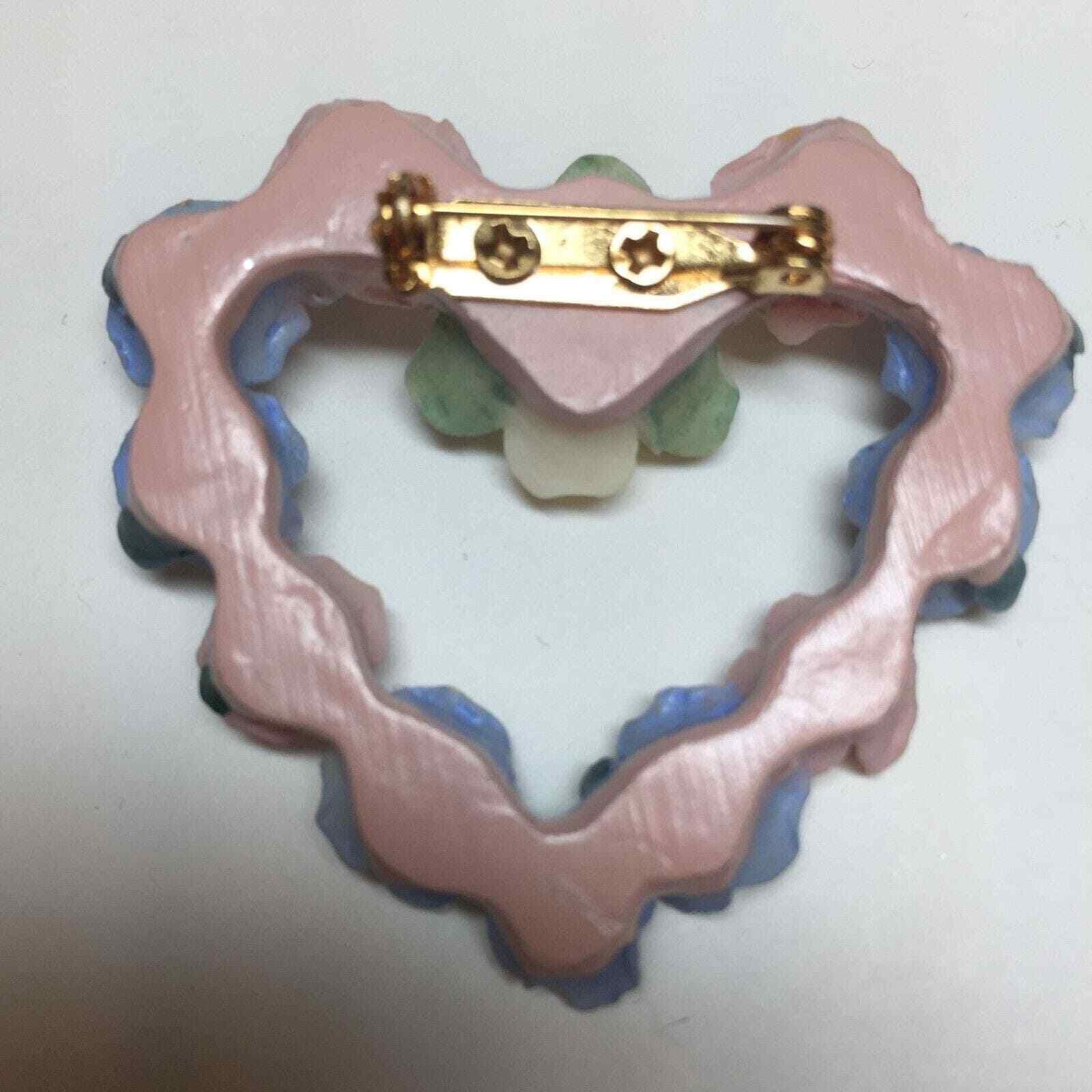 Avon HEARTS and ROSES Brooch Vintage Pin Pastel Yellow Pink Blue Floral Flowers
