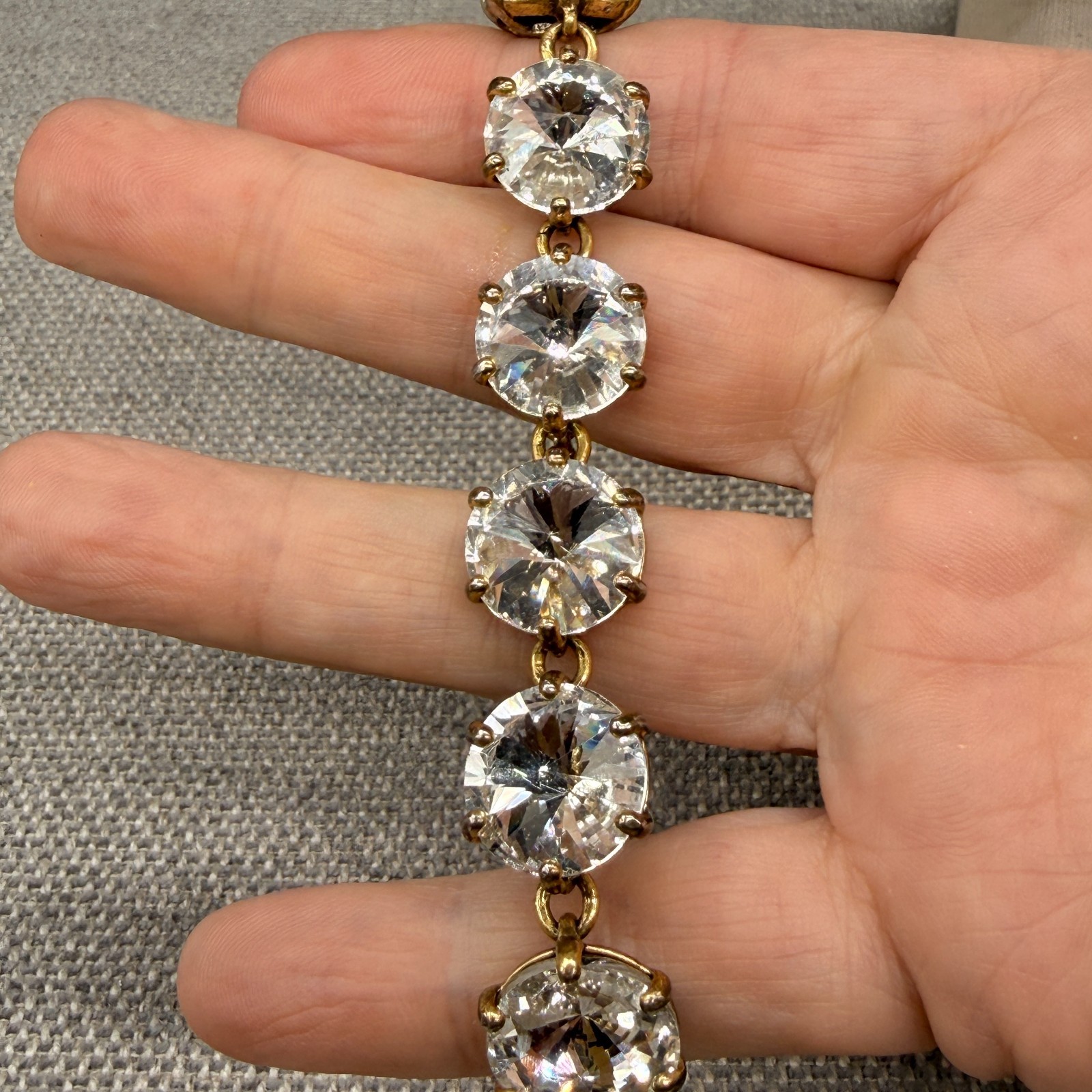 Vintage Stella Dot Amelie Bracelet Clear Rivoli Rhinestones Gold Tone Size 6.75