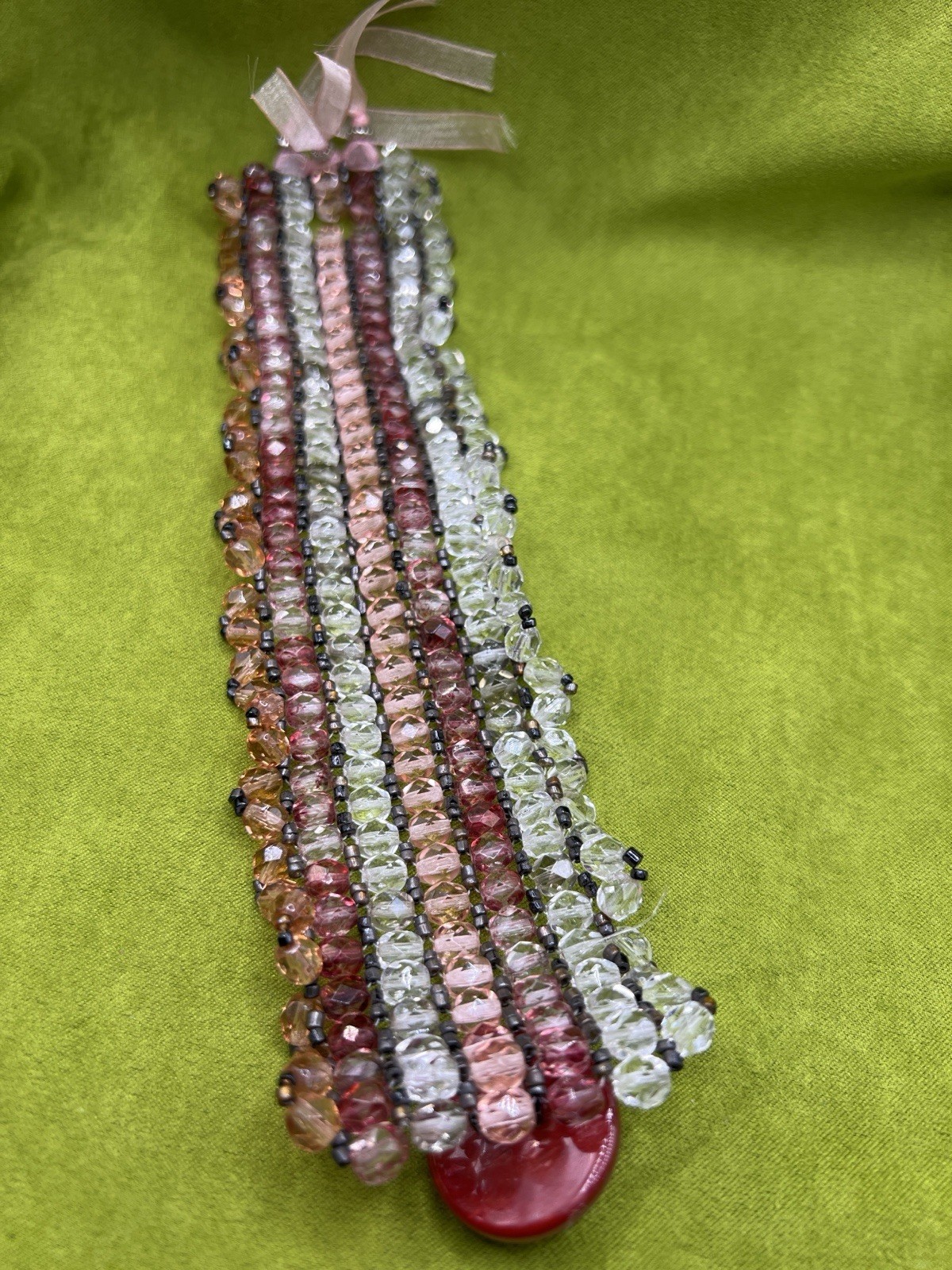 Vintage Multi Strand Acrylic Crystal Wrap Bracelet Pink Cranberry Champagne