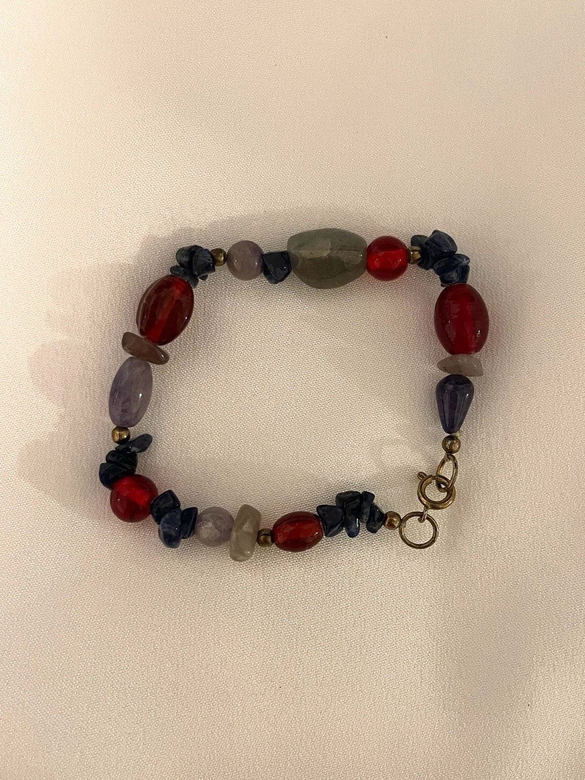 Vintage Style Multi-Gemstone and Glass Beaded Bracelet Lapis, Carnelian Accents