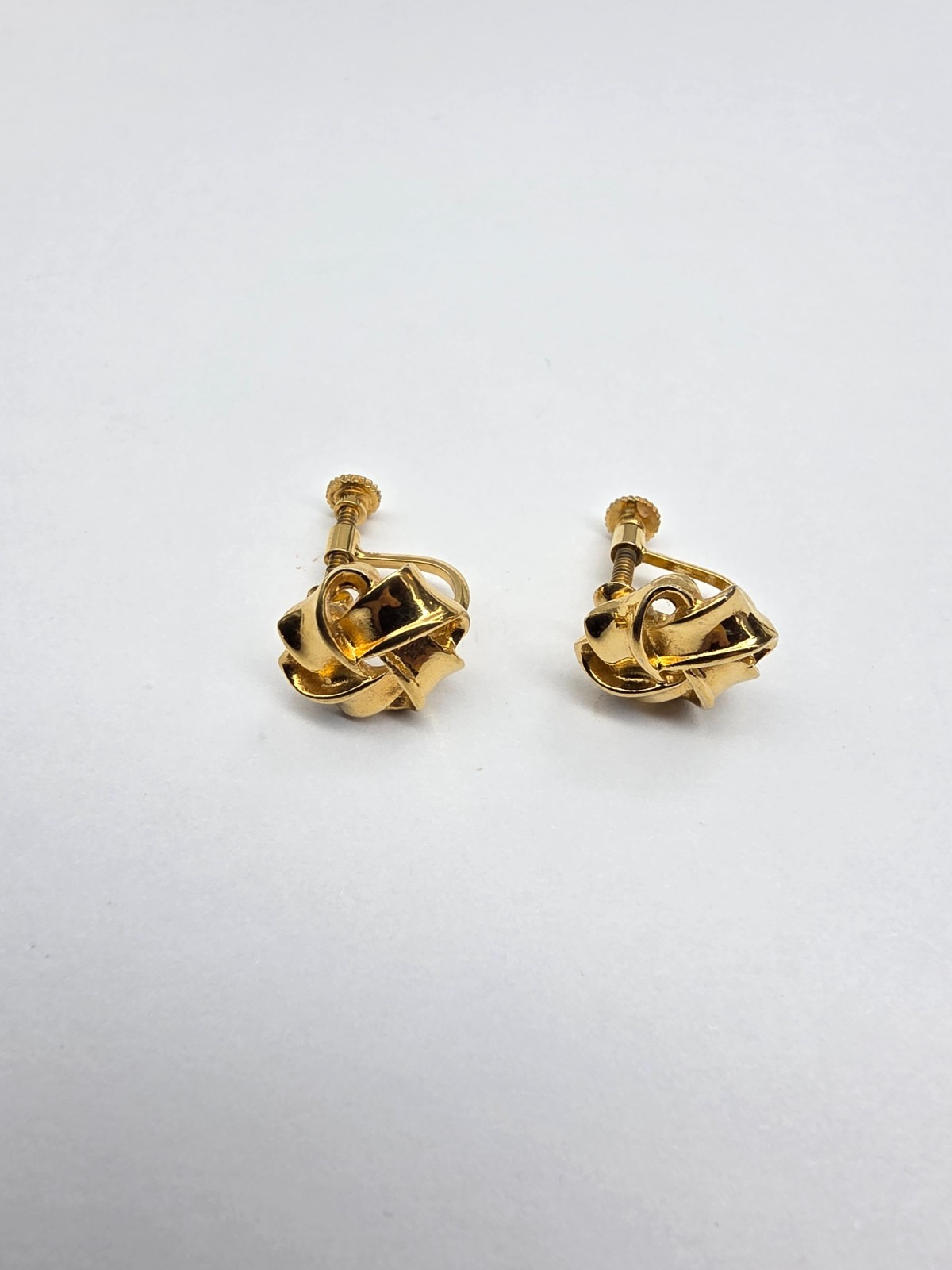 Gold Tone Metal Knot Screw Back Earrings Vintage
