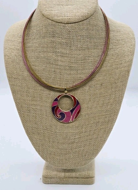 Red Purple Pink Enamel Pendant Wire Necklace Style & Co Layered NWT 20 in