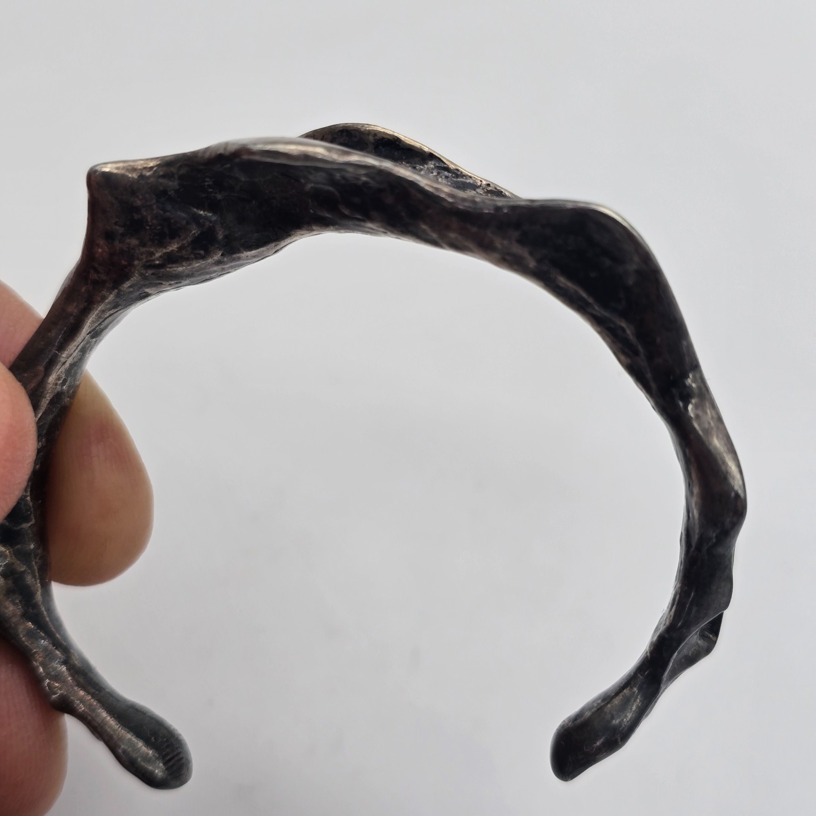 Vintage Brutalist Fold Wrinkle Sterling Silver Cuff Bangle Bracelet – 6″