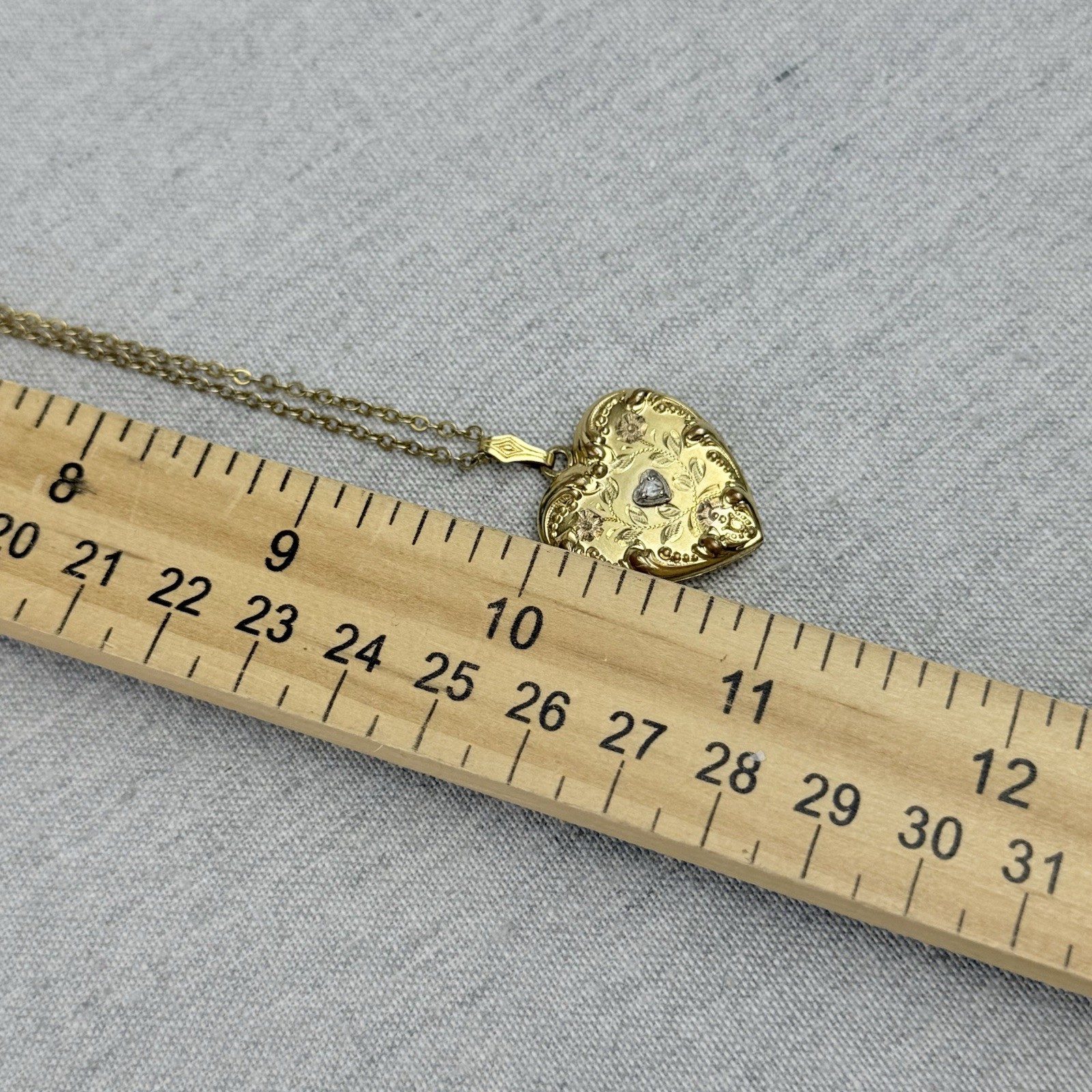 Antique Victorian Art Deco Gold Filled Diamond Heart Locket Pendant Necklace