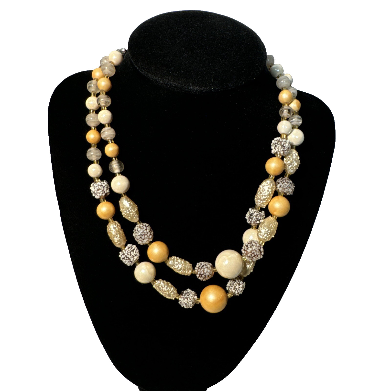 Vintage Japan Glass Sugar Bead Import Necklace 1960’s Graduated Multi Strand