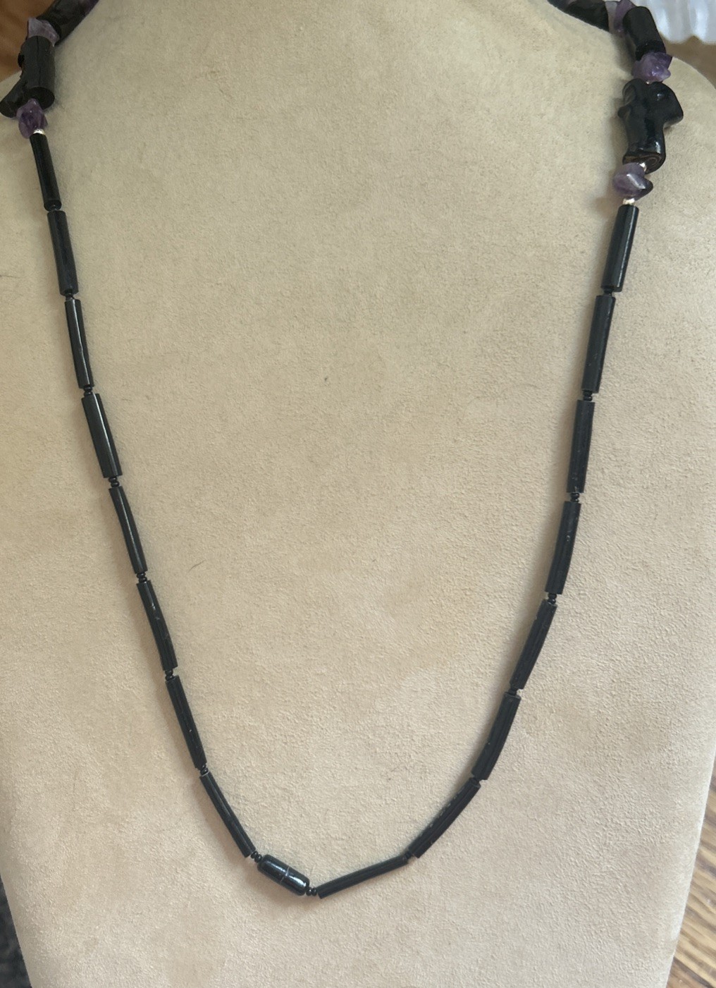 Vintage estate Hawaiian black coral Amythest 28”necklace Genuine & Rare Piece