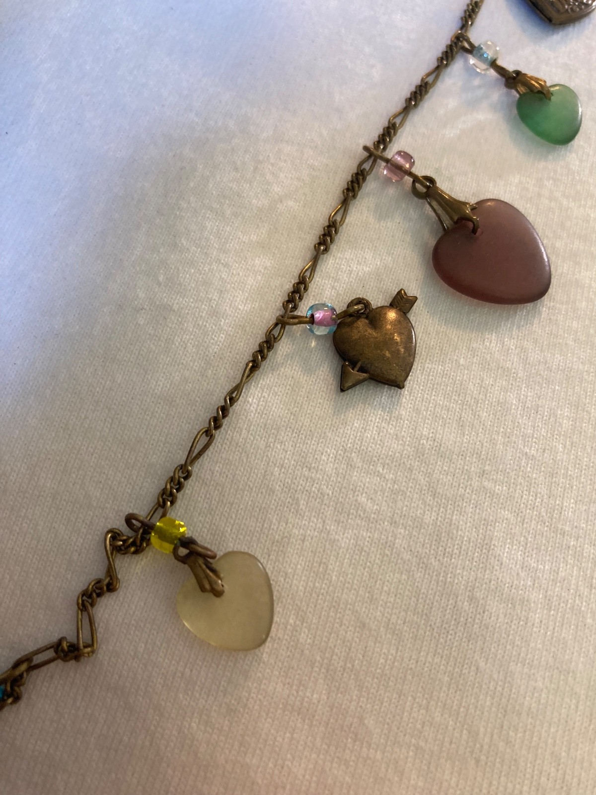 Glass Works Studio Marked Vintage Necklace with Heart Charms and Beads