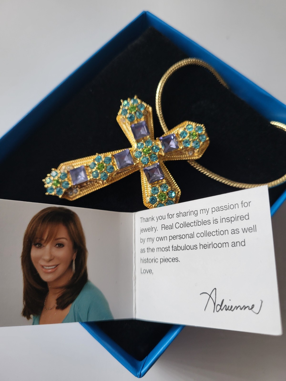 Beautiful Vintage HSN Real Collectibles by Adrienne Lg. Cross Colored Crystals