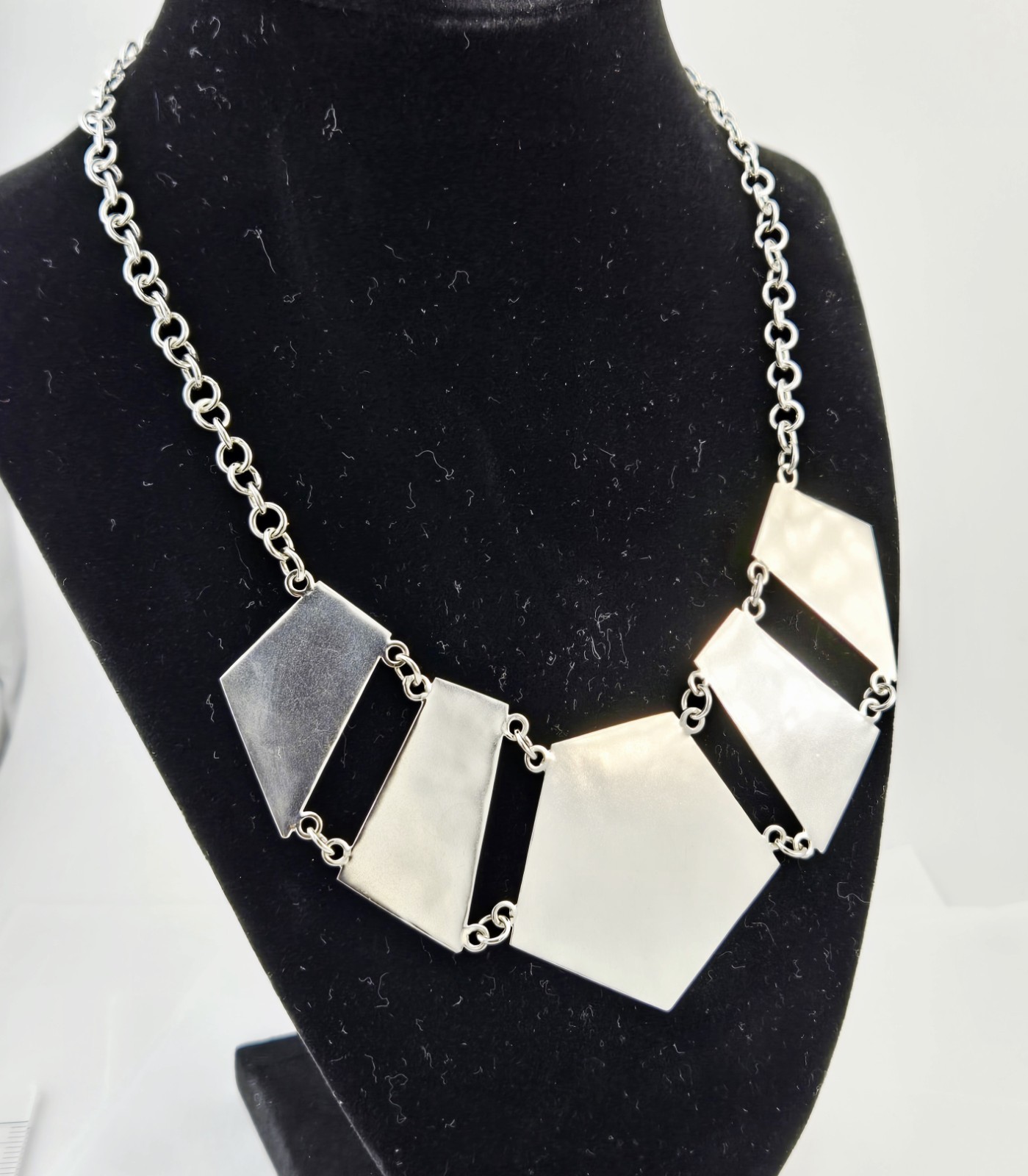 VTG Taxco DDD Dominique Dinouart Sterling Silver Hammered Geometric Necklace 44g