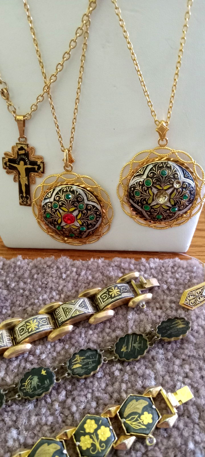 24 Pc Lot Damascene Toledo Spain Oriental bracelets pendants brooches earrings