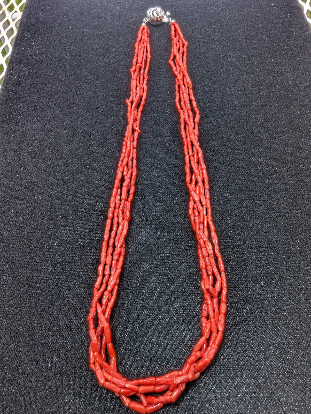 Coral Necklace 5 Strand Vintage Undyed Natural Red Coral Small Tube Beads 16.2gm