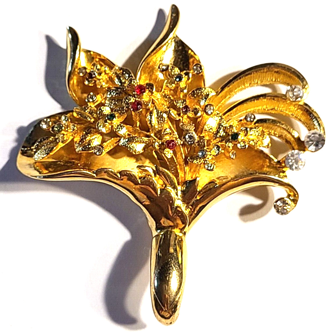 VINTAGE STUNNING MULTICOLOR CRYSTAL BOUQUET PIN BROOCH