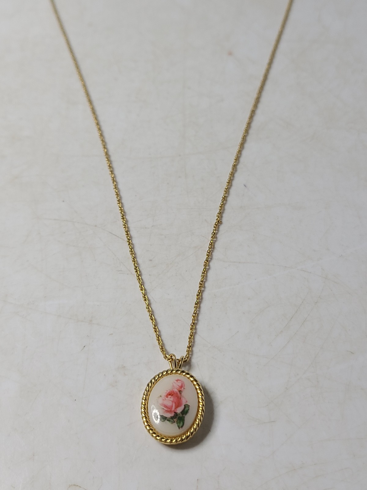 Vintage Signed Trifari 3/4 Inch Flower Pendant & 18″ Chain Both Marked