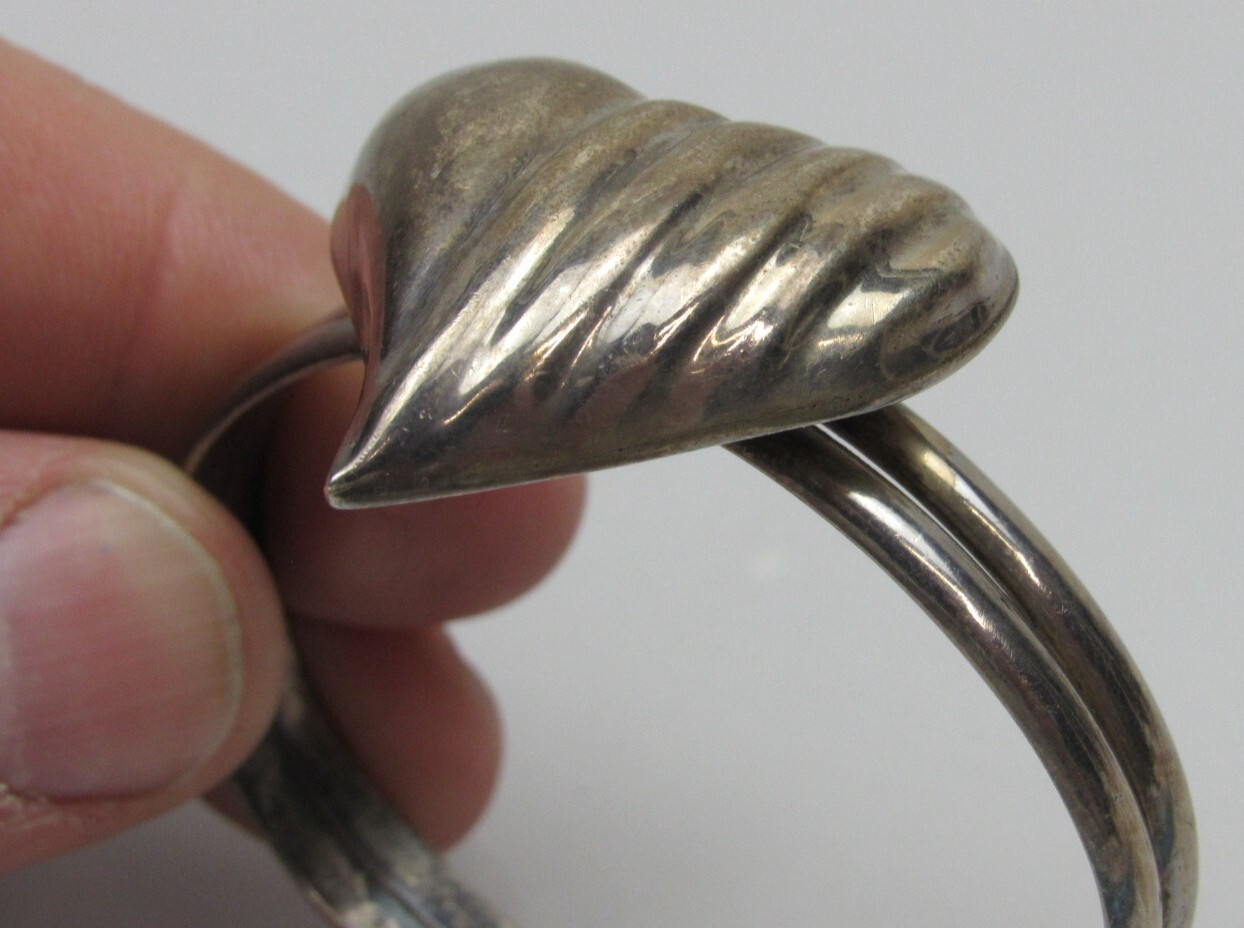 Vintage Taxco Mexico Sterling Silver Cuff Bracelet 3D Heart Puffy 925