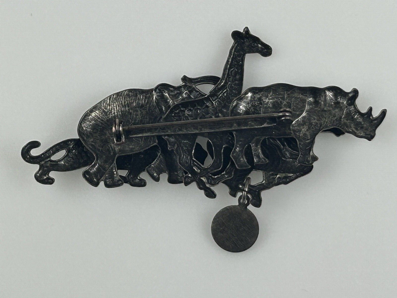 Vintage Animal Safari African Savannah Earth First Brooch Zebra Giraffe Elephant
