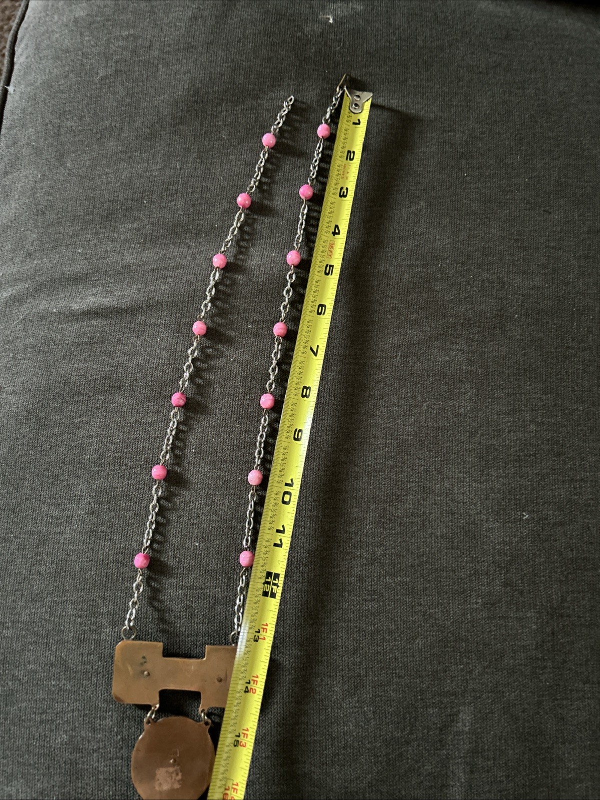 Vintage Casa Maya Mexico Necklace Copper Brass Pink Color Beads —