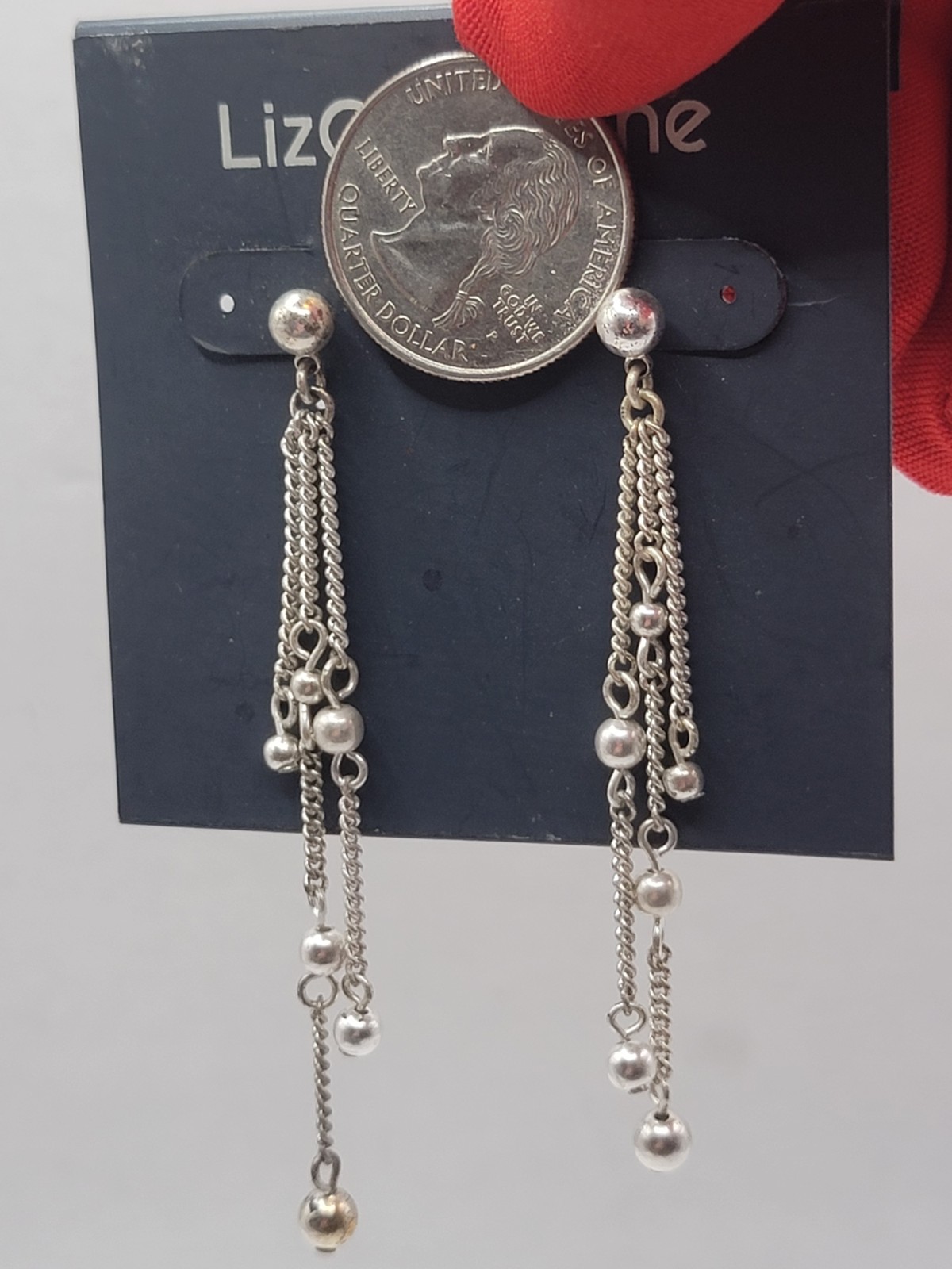 New Vintage Liz Claiborne Silver Tone Multi Strand Dangle Earrings Drop Chain 3″