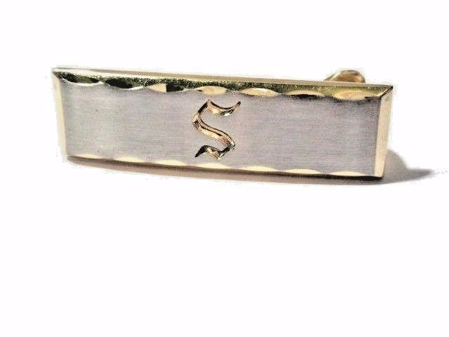 HICKOK USA TIE CLIP PEWTER OR BRUSHED SILVER GOLD TONE INITIAL MONOGRAM LETTER S