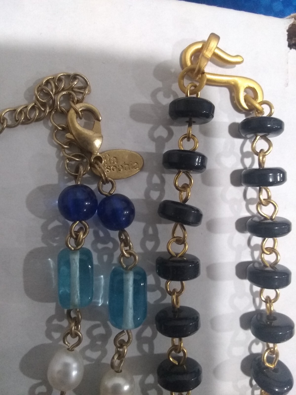2 Necklaces. Black Egyptian Necklace & Blue Glass and cultured Pearls
