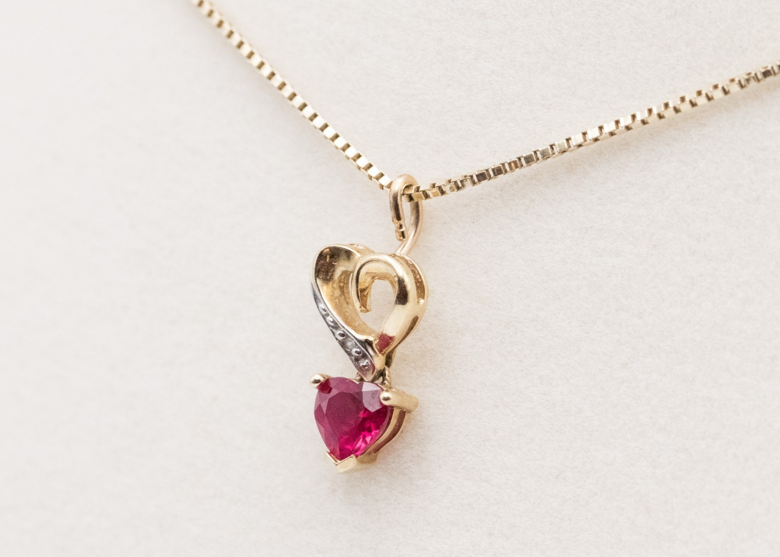 10K Yellow Gold Heart Ruby Stone Pendant Only with Diamond Accent
