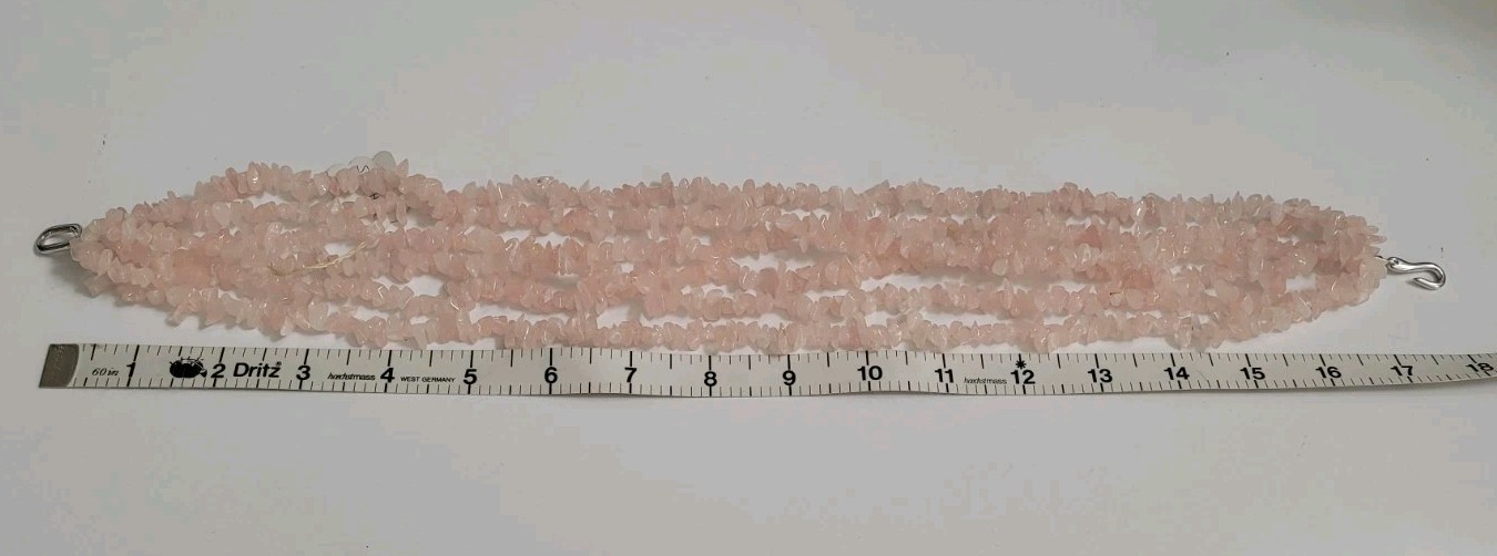 Vtg Rose Quartz Chip Bead Necklace/Choker Pink Gemstone 6 Strands New