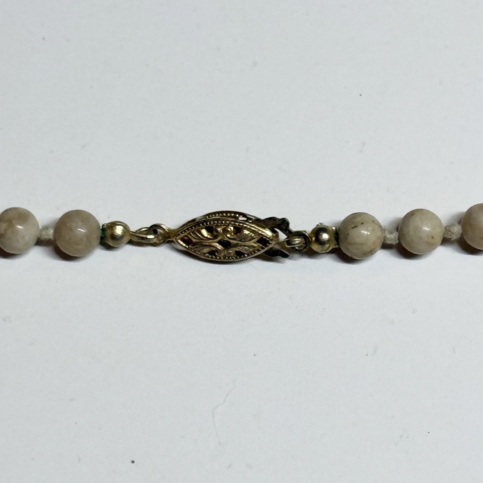 Vintage Hand Knotted Beaded Necklace Graduated Stone Beads 32″ Long Earthtone