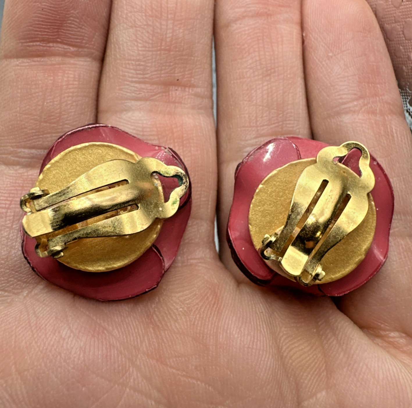 Cilea Paris Vintage Handmade Designer Resin Red Poppy Flower Clip Earrings