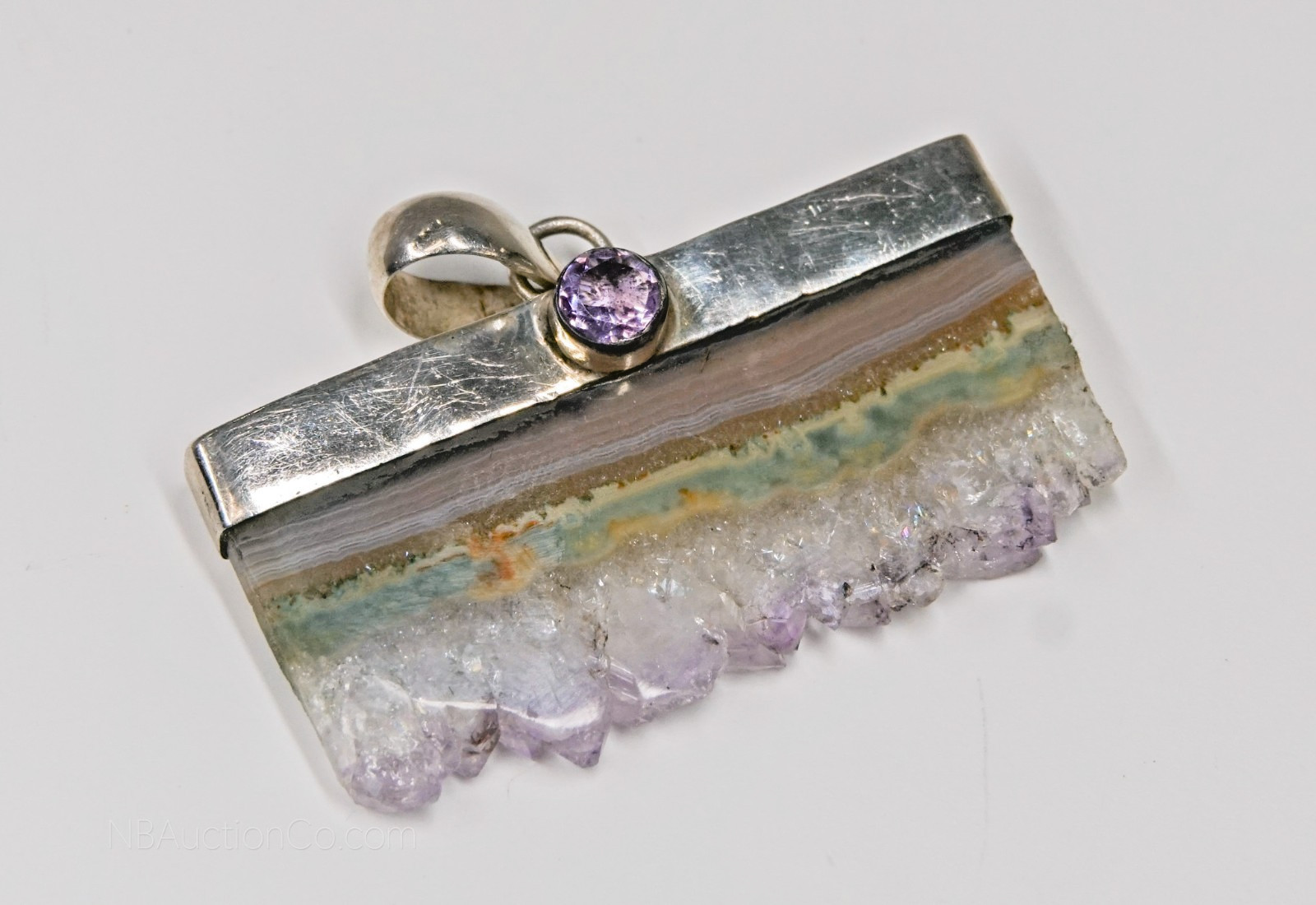 Amethyst Geode Slice Sterling 925 Jewelry Pendant