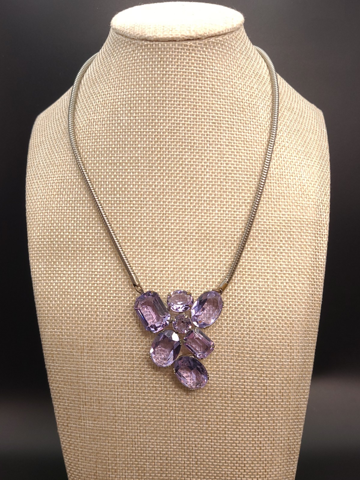 Vintage Purple Juliana Style Amethyst Glass Rhinestone Choker Necklace 14″