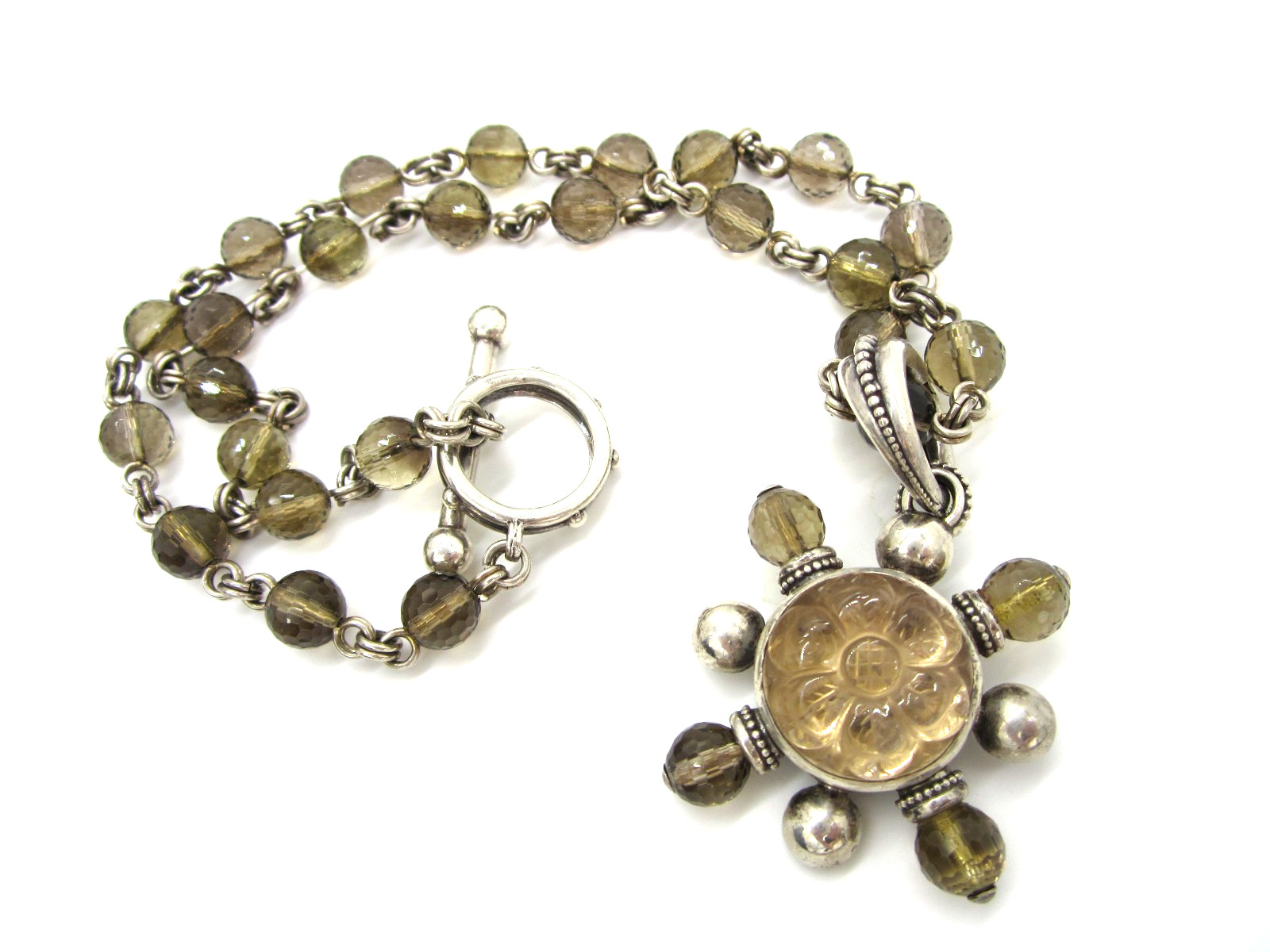 Stephen Dweck Sterling Silver Rock Crystal Quartz 64 Gram Enhancer Drop Necklace