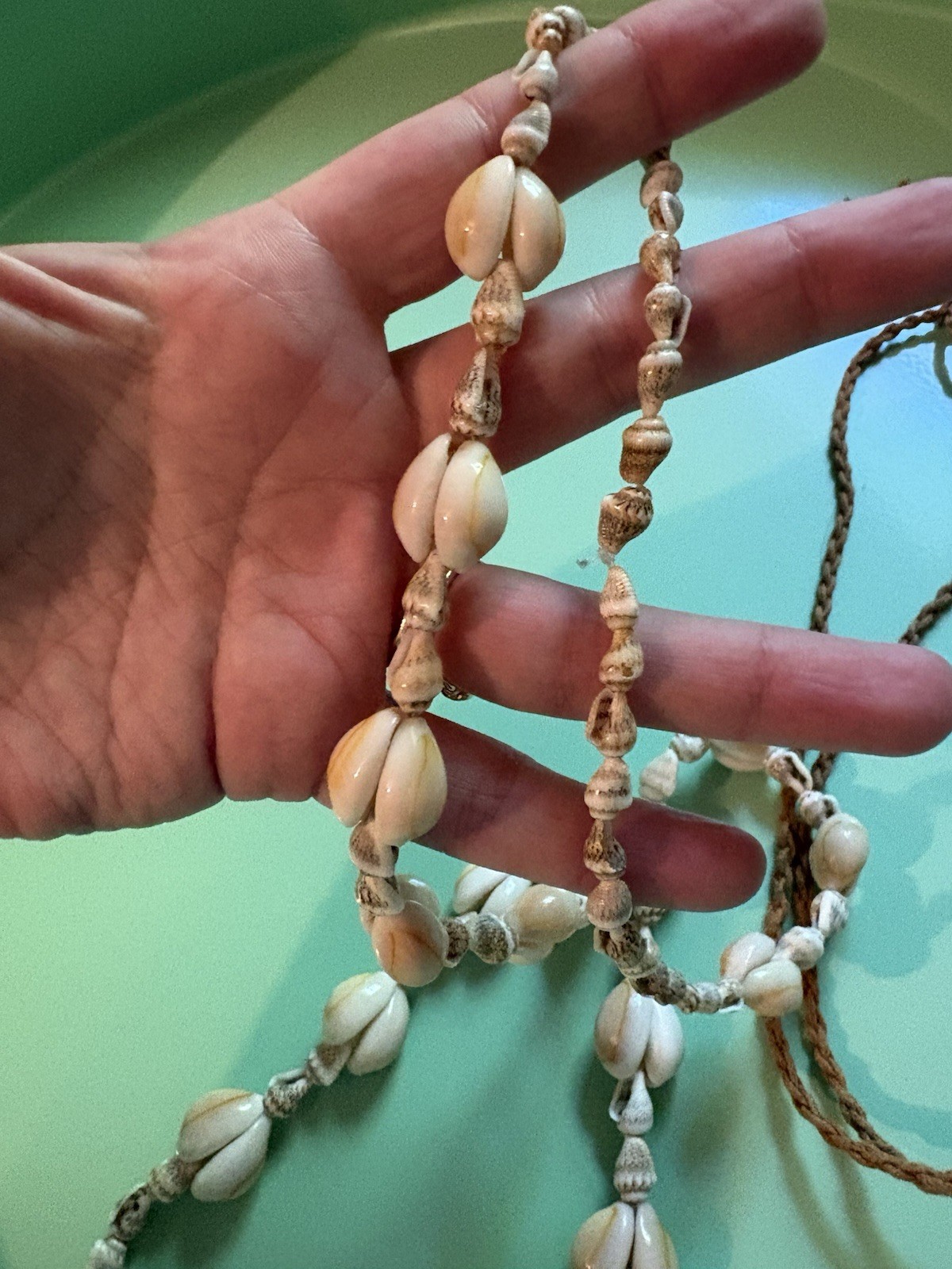 Vintage Shell And Macrame Quartz Necklace Set-boho-hippy-natural-earthy-crystal