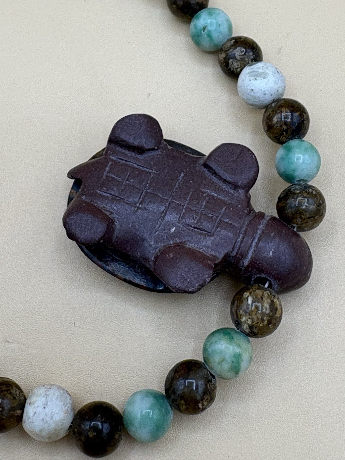 Assorted Color Stone Bead Necklace with 5 Carved Turtle Pendants
