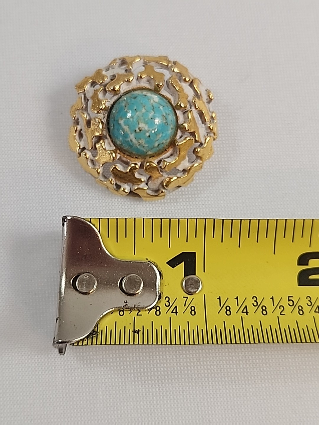 VTG Signed Zentall Antiqued Gold Tone Brooch Pin Stone Cabochon