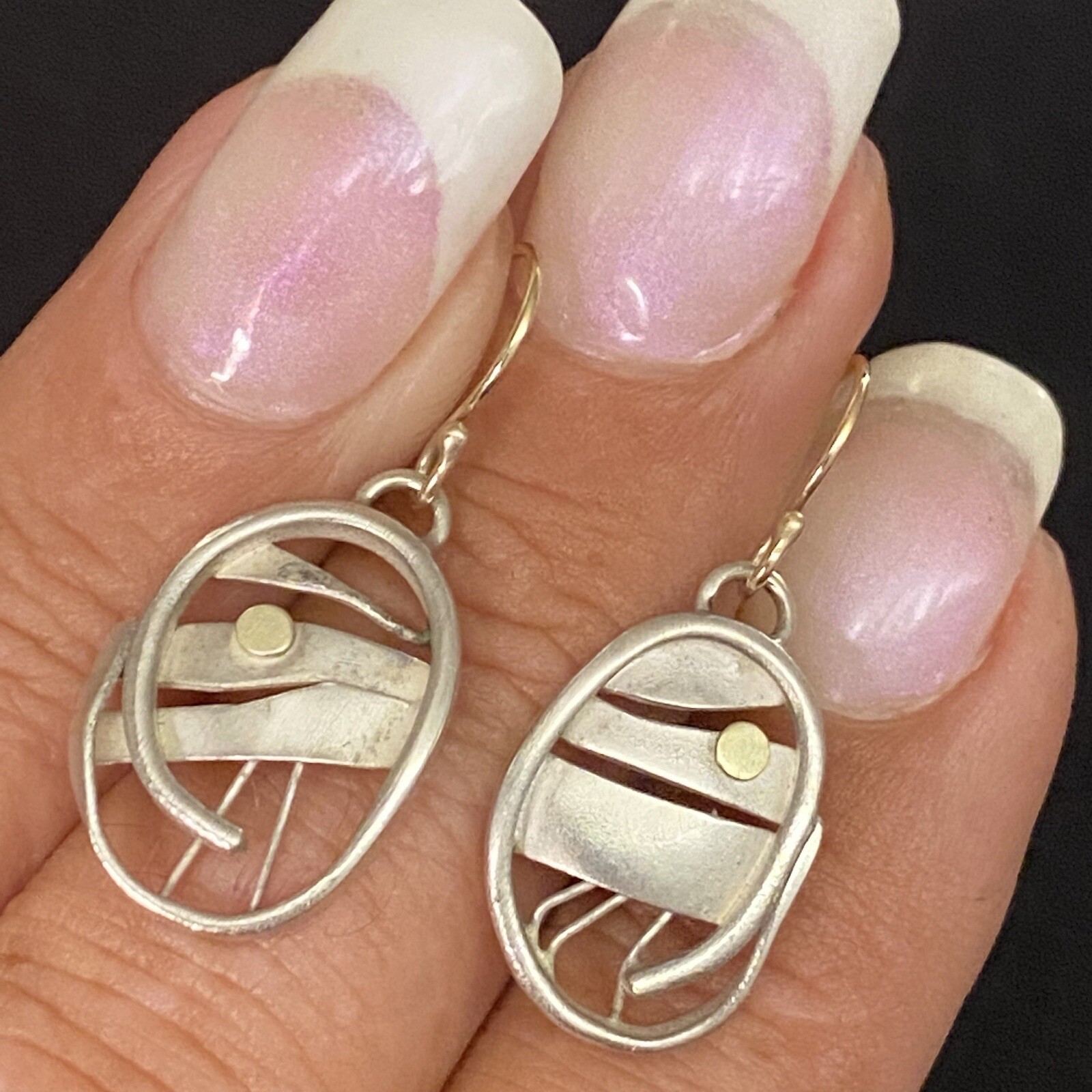 ARTISAN HAND MADE ESTATE STERLING SILVER MODERNIST VERMEIL DETAIL 1 1/8” X 1/2”