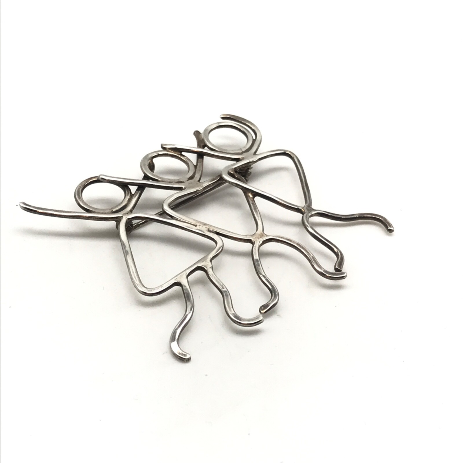 Vintage 925 Sterling Silver Modernist Three Person Stick People Brooch Pin