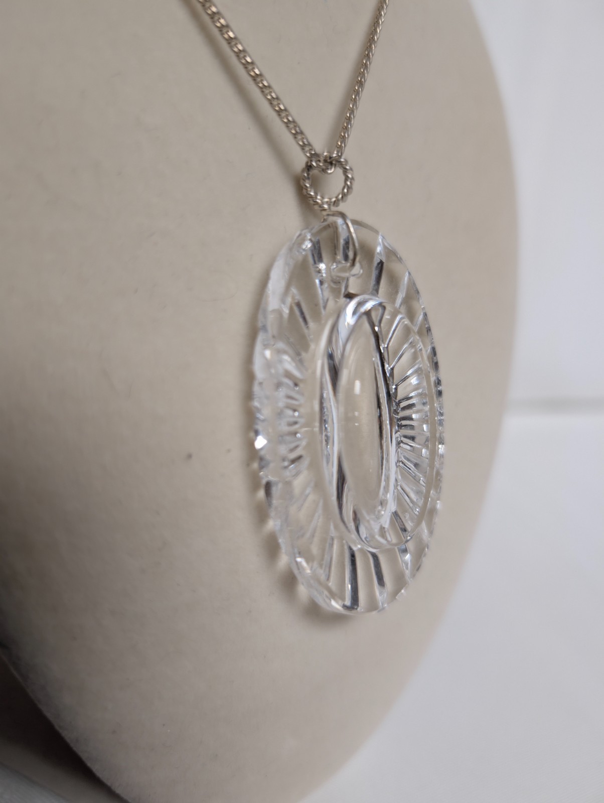 Vintage Waterford Crystal Large Pendant 925 Silver Chain Necklace