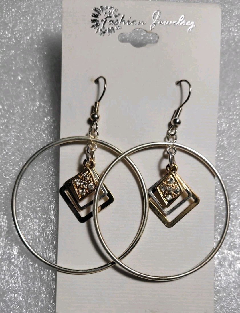 6 Pairs NEW VINTAGE DANGLE HOOPS EARRINGS PIERCED DROP BIG CLASSIC • OLD STOCK