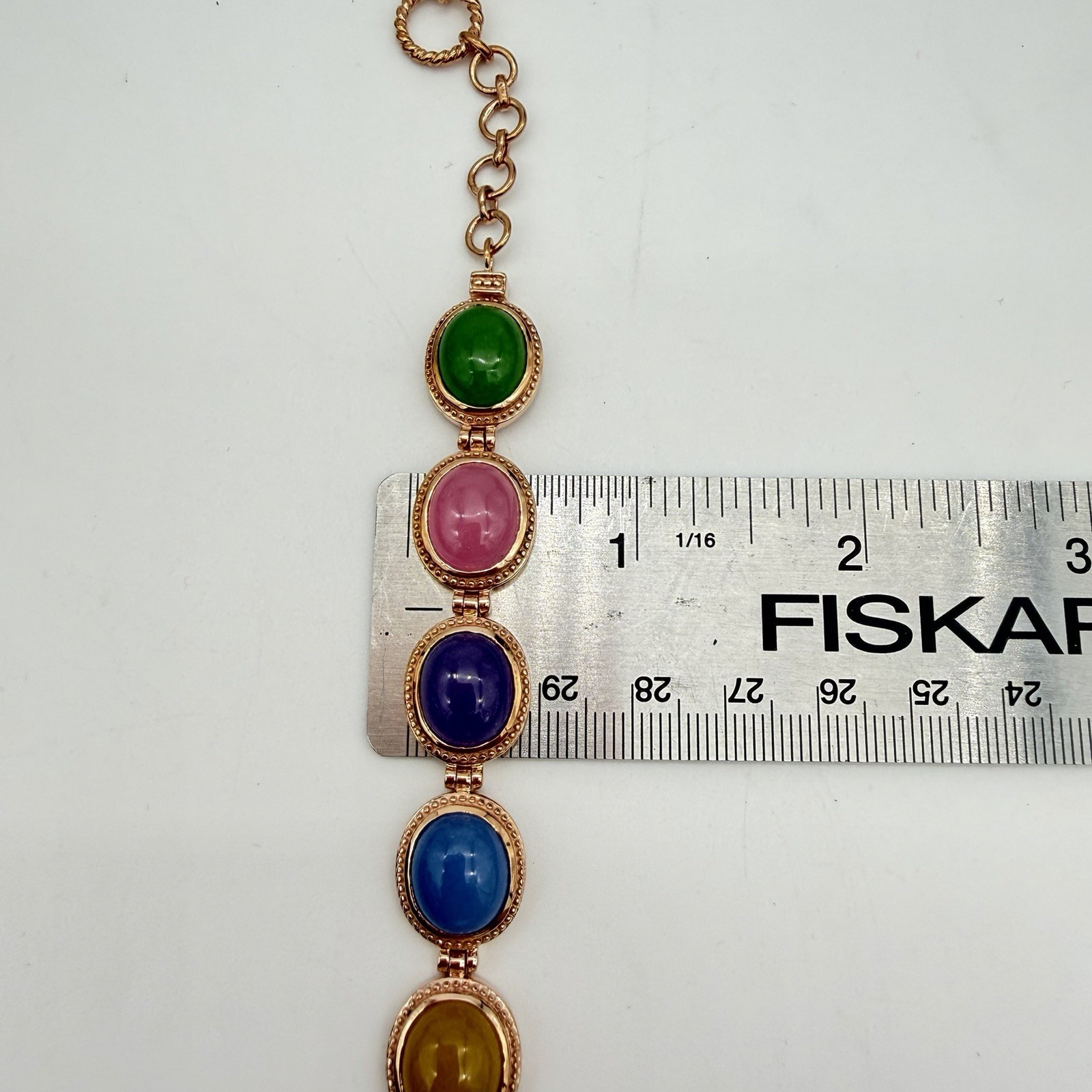 Vtg Jade Multi Colored Tennis Bracelet Solid Copper QVC Or HSN Jewelry Estate