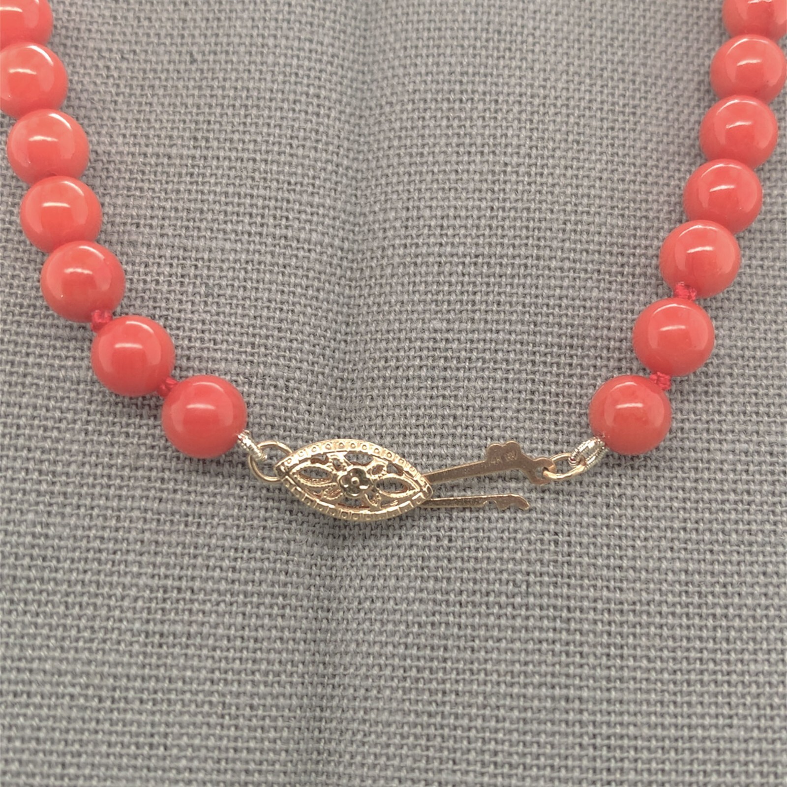 Genuine Natural Ox Blood Red Coral Bead Necklace 5mm Beads w/ 14k Clasp (#J6982)