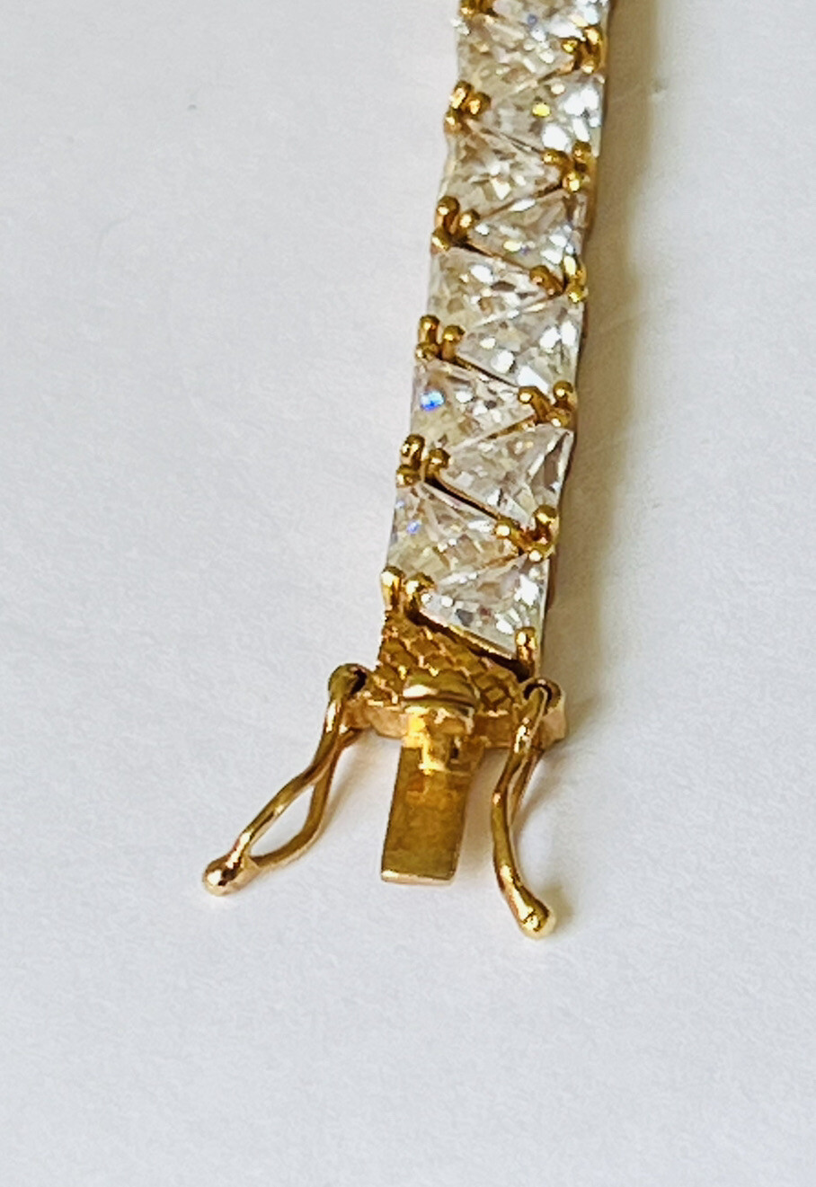 Vintage 18K Gold Vermeil Sterling Silver Trillion Cut CZ Tennis Link Bracelet