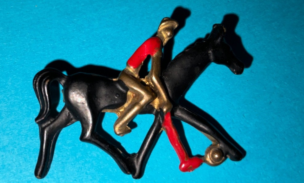 Vintage Mid Century Enamel Polo Player Rider on Horse Equestrian Pin