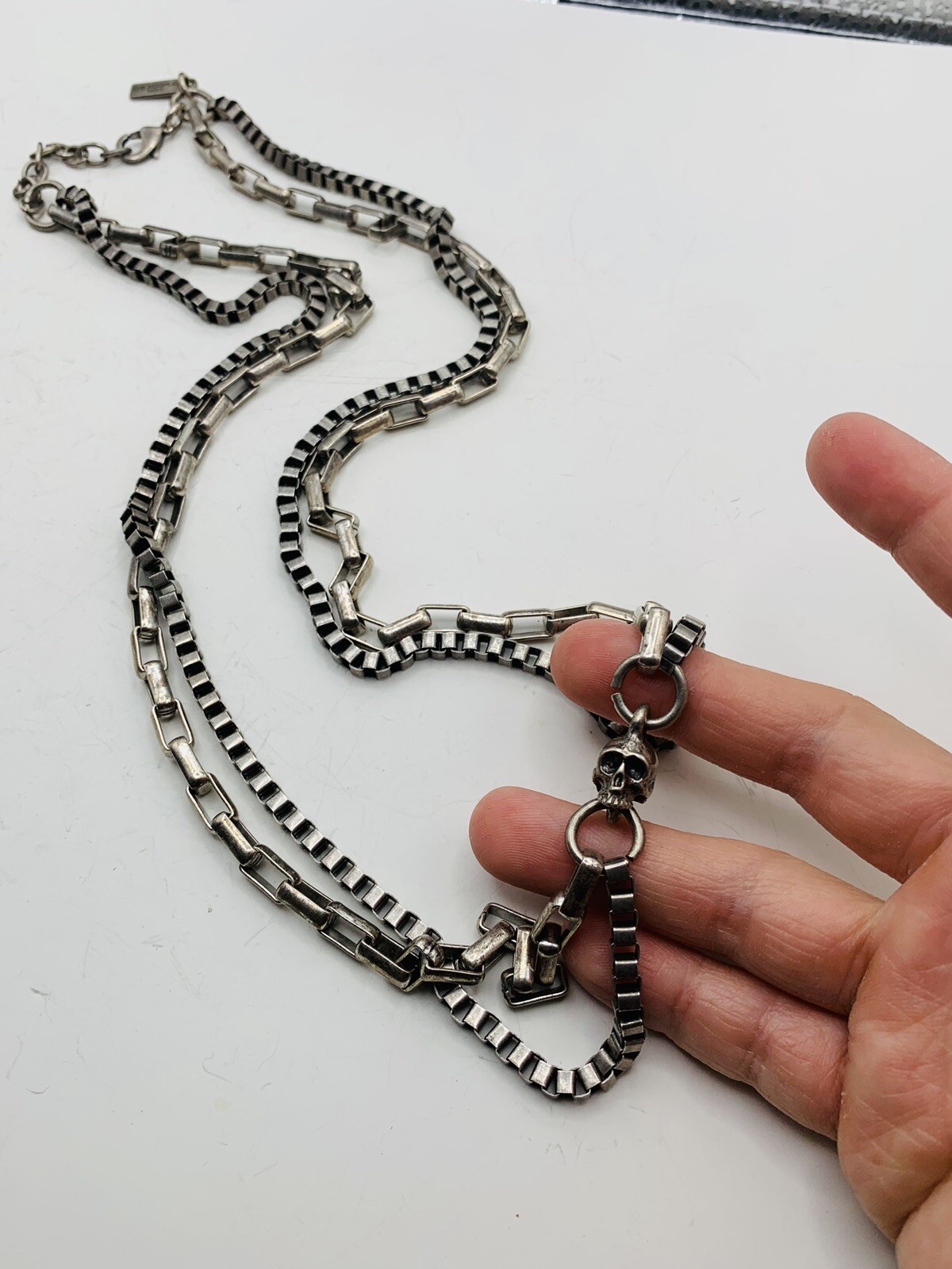 Vintage Designed Signed The Kooples Paris Skull Chunky Layered Chain Necklace