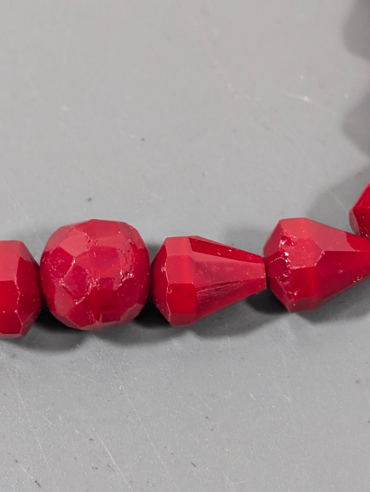 Vintage Bohemian Style Faceted Ruby Red Glass Bead Necklace Bicone 24″ MCM