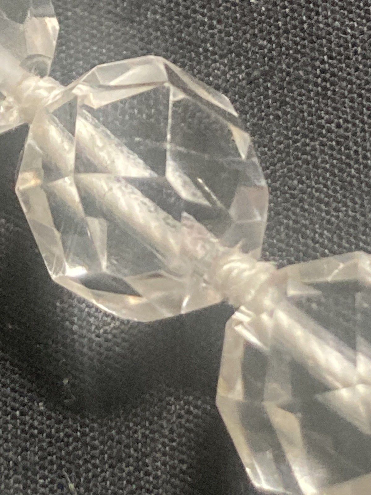 18″ Clear Faceted Graduated Crystal Necklace Sterling Clasp Knotted
