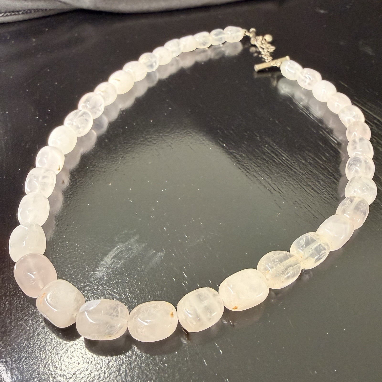 Vintage White Quartz Graduated Bead Necklace Statement Strand Toggle Clasp