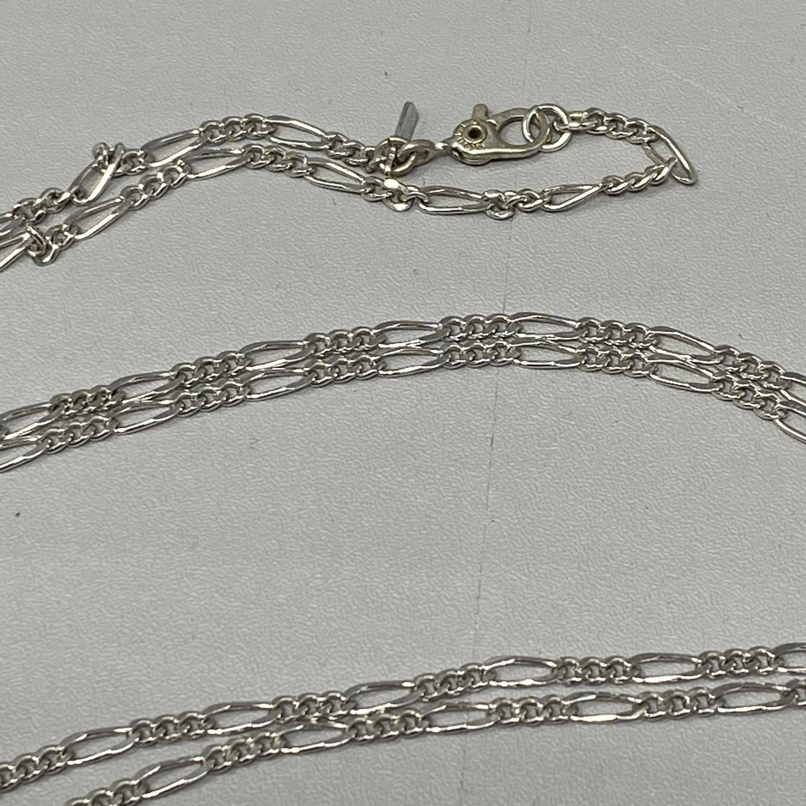 Monet Chain Necklace Figaro Links Silver Tone Long Sister Clasp Signed Retro 30″