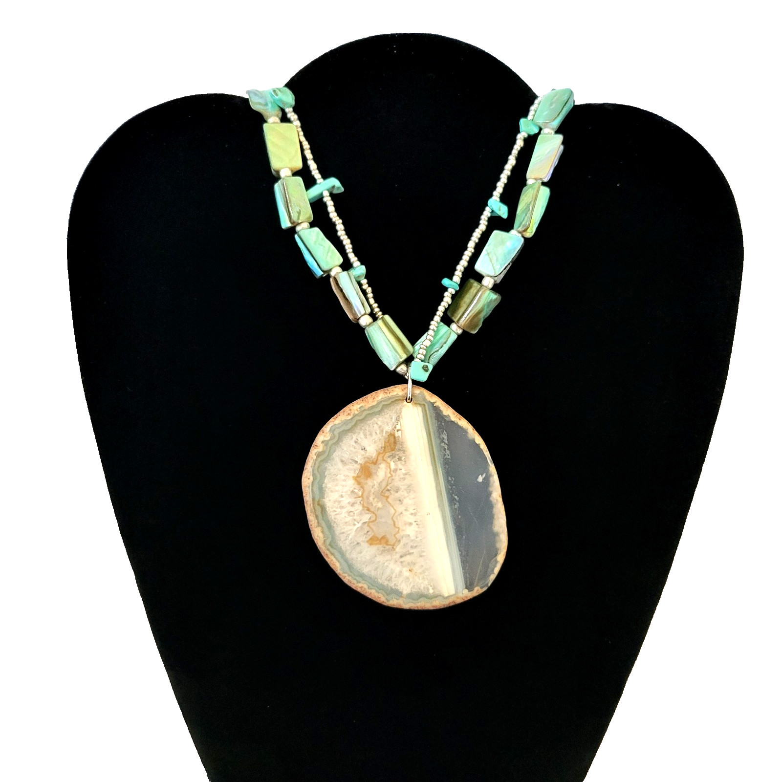 Vintage Pendant Necklace 2.8″ Pendant Multi Strand 16″ Choker Style Necklace