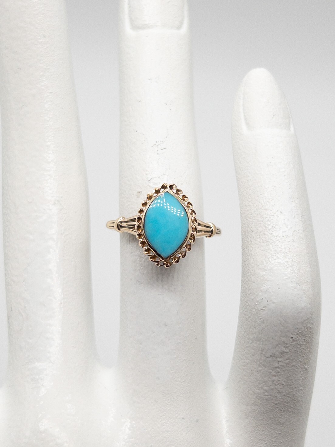 Antique 1900s Edwardian 2ct Natural Marquis Turquoise 10k Yellow Gold Ring