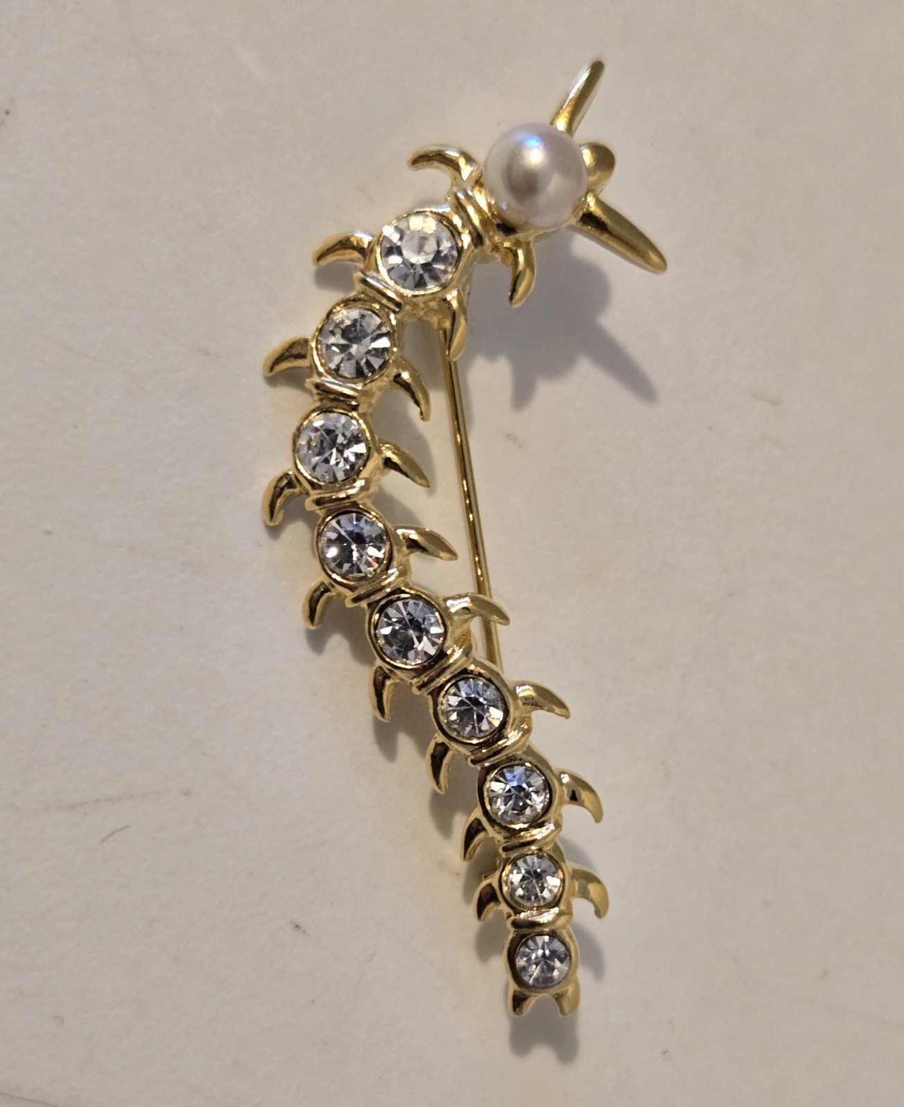 Lia Sophia Goldtone Centipede Brooch Rhinestones Faux Pearl